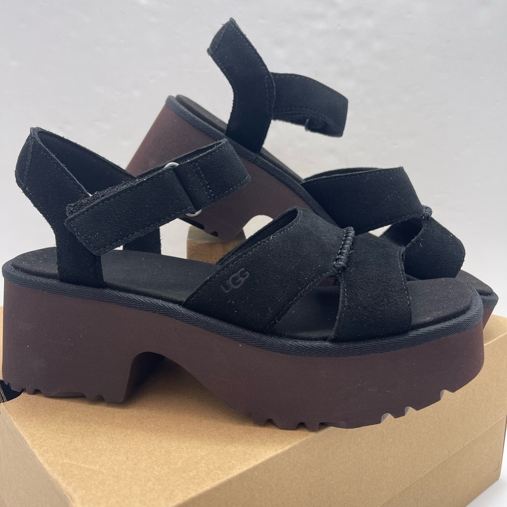 UGG WMNS10 Lug Sole NEW HEIGHTS Suede ANKLE STRAP Platform Heeled Sandals
Black - Picture 7 of 16